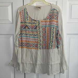 Savanna Jane White Tunic with Multicolor Embroidered Panel